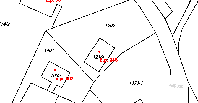 Raškovice 346 na parcele st. 121/4 v KÚ Raškovice, Katastrální mapa