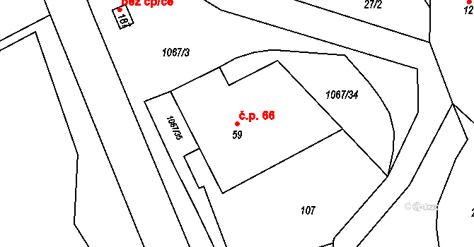 Chmelík 66 na parcele st. 59 v KÚ Chmelík, Katastrální mapa