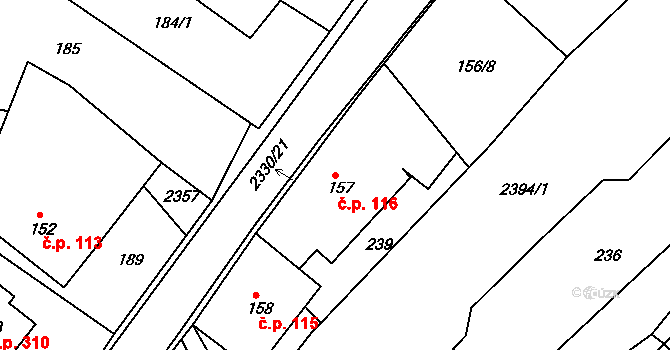 Osík 116 na parcele st. 157 v KÚ Osík, Katastrální mapa