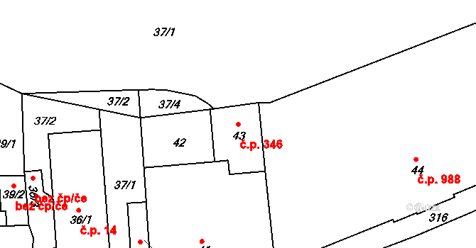 Hořovice 346 na parcele st. 43 v KÚ Velká Víska, Katastrální mapa