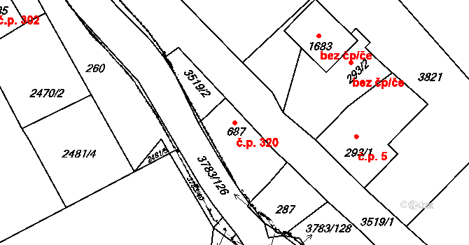Cvikov II 320, Cvikov na parcele st. 687 v KÚ Cvikov, Katastrální mapa
