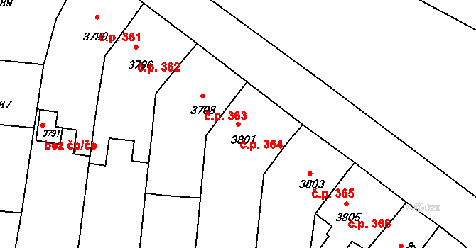 Mimoň I 364, Mimoň na parcele st. 3801 v KÚ Mimoň, Katastrální mapa