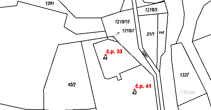Markvartice 33 na parcele st. 44 v KÚ Markvartice u Sobotky, Katastrální mapa