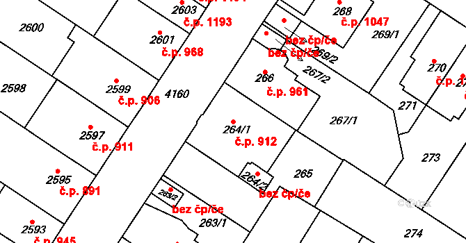 Roudnice nad Labem 912 na parcele st. 264/1 v KÚ Roudnice nad Labem, Katastrální mapa