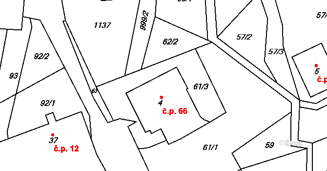 Žandov 66, Chlumec na parcele st. 4 v KÚ Žandov u Chlumce, Katastrální mapa