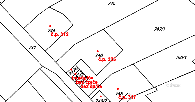 Krásné Březno 325, Ústí nad Labem na parcele st. 746 v KÚ Krásné Březno, Katastrální mapa