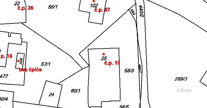 Řikovice 17, Morašice na parcele st. 25 v KÚ Řikovice u Litomyšle, Katastrální mapa