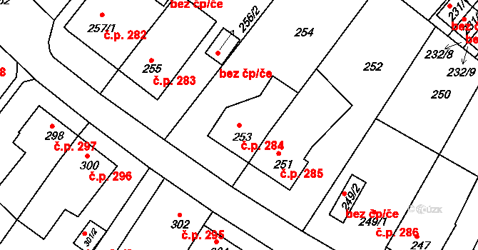 Miřetice u Klášterce nad Ohří 284, Klášterec nad Ohří na parcele st. 253 v KÚ Miřetice u Klášterce nad Ohří, Katastrální mapa