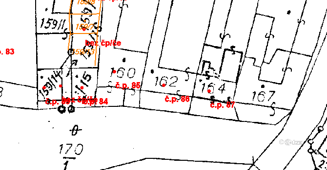 Chvalovice 86 na parcele st. 162/1 v KÚ Chvalovice, Katastrální mapa