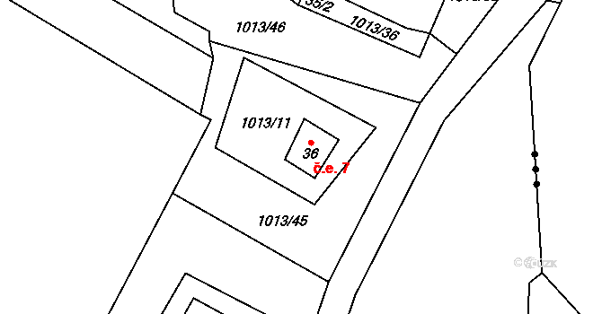 Čeraz 7, Vesce na parcele st. 36 v KÚ Čeraz, Katastrální mapa