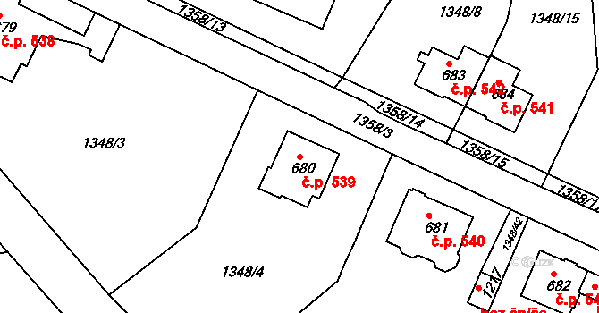 Benešov nad Ploučnicí 539 na parcele st. 680 v KÚ Benešov nad Ploučnicí, Katastrální mapa