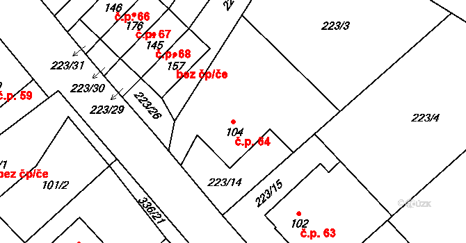 Sázava 64, Nový Rychnov na parcele st. 104 v KÚ Sázava pod Křemešníkem, Katastrální mapa