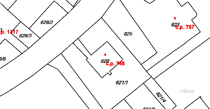 Pelhřimov 768 na parcele st. 620 v KÚ Pelhřimov, Katastrální mapa