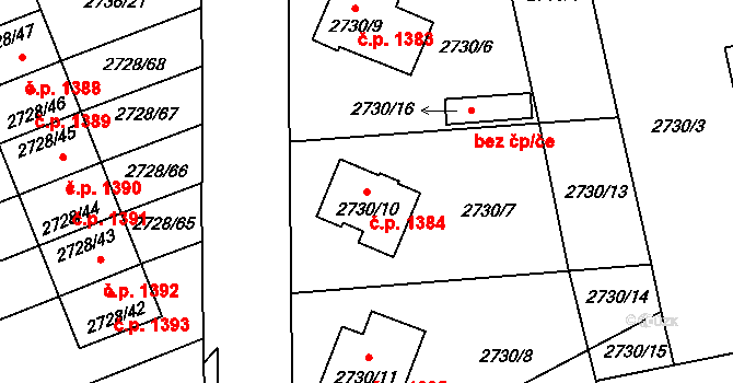 Pelhřimov 1384 na parcele st. 2730/10 v KÚ Pelhřimov, Katastrální mapa