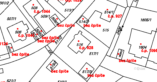 Trnovany 928, Teplice na parcele st. 516 v KÚ Teplice-Trnovany, Katastrální mapa