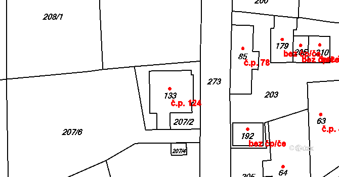 Krchleby 124, Staňkov na parcele st. 133 v KÚ Krchleby u Staňkova, Katastrální mapa