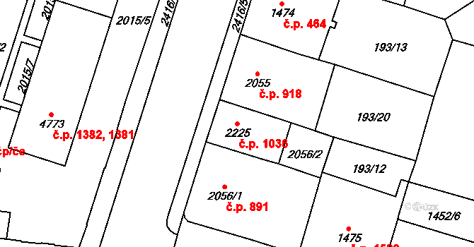 Cheb 1036 na parcele st. 2225 v KÚ Cheb, Katastrální mapa