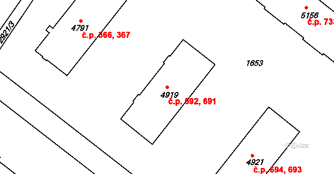 Kolín IV 691,692, Kolín na parcele st. 4919 v KÚ Kolín, Katastrální mapa