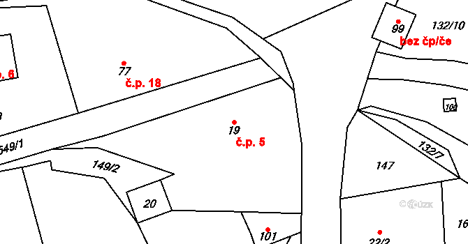Lomy 5, Osečnice na parcele st. 19 v KÚ Lomy u Osečnice, Katastrální mapa