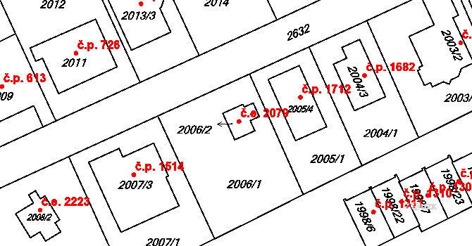 Radotín 2079, Praha na parcele st. 2006/2 v KÚ Radotín, Katastrální mapa