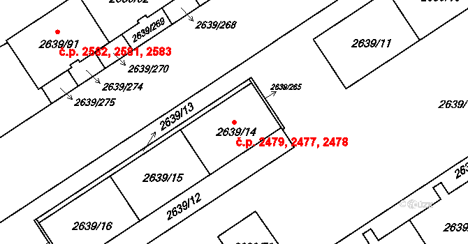 Žižkov 2477,2478,2479, Praha na parcele st. 2639/14 v KÚ Žižkov, Katastrální mapa