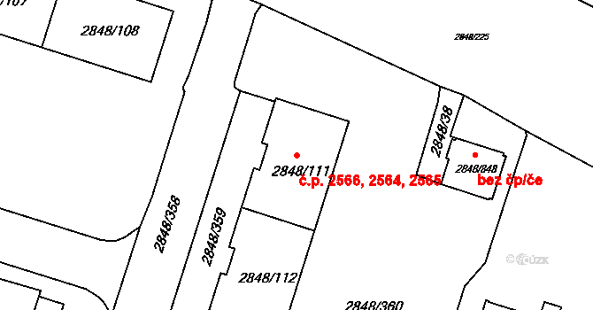Záběhlice 2564,2565,2566, Praha na parcele st. 2848/111 v KÚ Záběhlice, Katastrální mapa