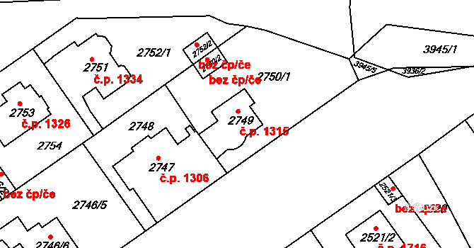 Modřany 1315, Praha na parcele st. 2749 v KÚ Modřany, Katastrální mapa