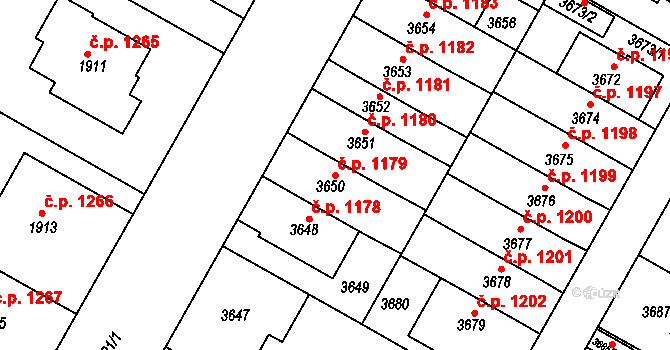 Dejvice 1179, Praha na parcele st. 3650 v KÚ Dejvice, Katastrální mapa