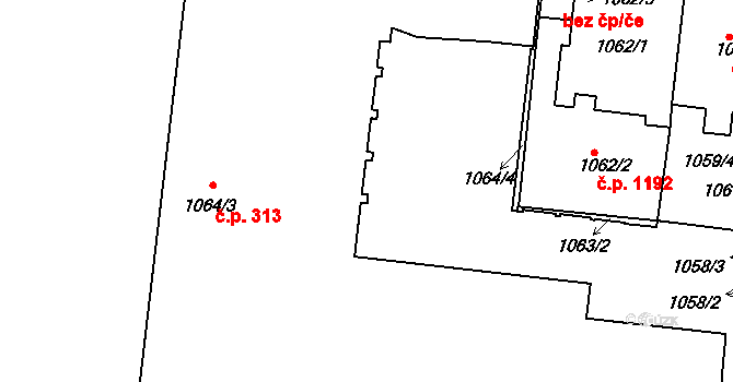Holešovice 313, Praha na parcele st. 1064/3 v KÚ Holešovice, Katastrální mapa
