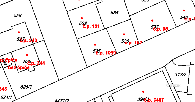 Strašnice 1099, Praha na parcele st. 535 v KÚ Strašnice, Katastrální mapa
