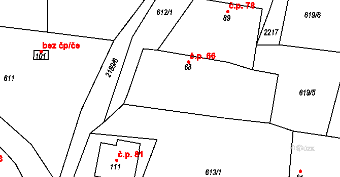 Čečelovice 66 na parcele st. 68 v KÚ Čečelovice, Katastrální mapa
