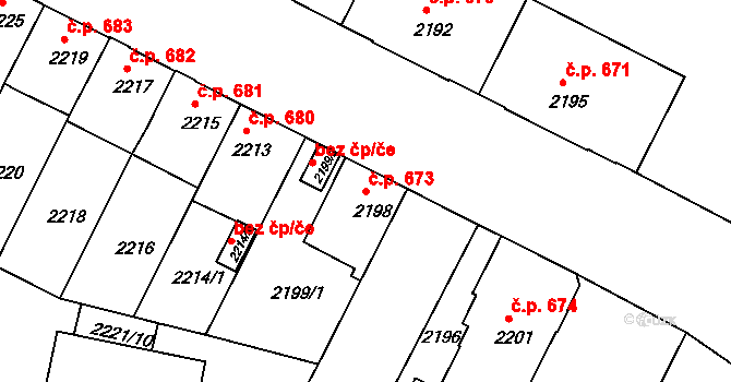 České Budějovice 3 673, České Budějovice na parcele st. 2198 v KÚ České Budějovice 3, Katastrální mapa