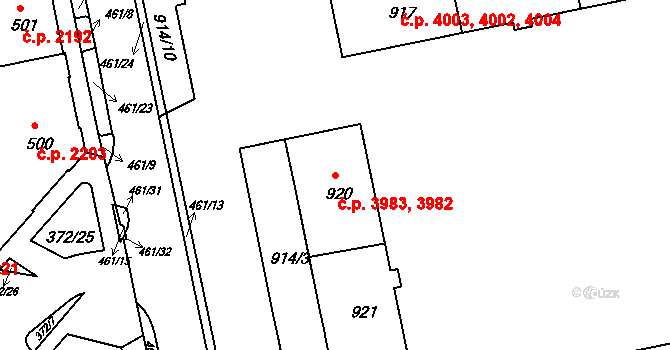Chomutov 3982,3983 na parcele st. 920 v KÚ Chomutov II, Katastrální mapa
