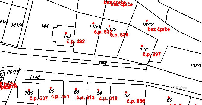 Blučina 538 na parcele st. 145/2 v KÚ Blučina, Katastrální mapa