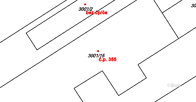 Kuřim 355 na parcele st. 3001/15 v KÚ Kuřim, Katastrální mapa