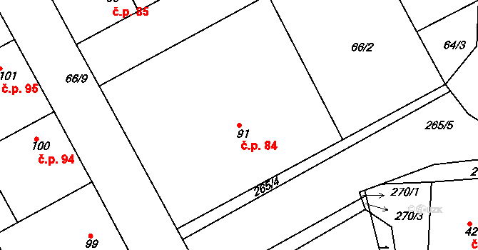 Pašinka 84 na parcele st. 91 v KÚ Pašinka, Katastrální mapa