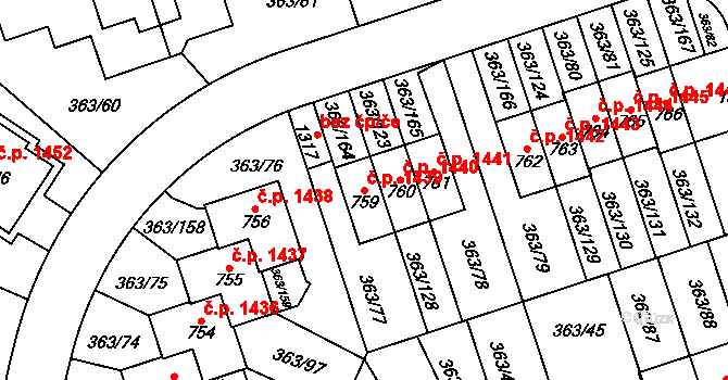 Hostivice 1439 na parcele st. 759 v KÚ Litovice, Katastrální mapa