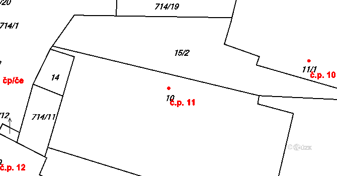 Lhota 11, Dynín na parcele st. 10 v KÚ Lhota u Dynína, Katastrální mapa