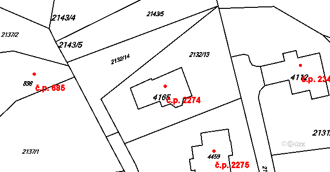 Rožnov pod Radhoštěm 2274 na parcele st. 4165 v KÚ Rožnov pod Radhoštěm, Katastrální mapa
