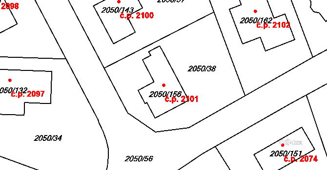 Pelhřimov 2101 na parcele st. 2050/156 v KÚ Pelhřimov, Katastrální mapa