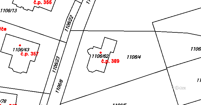 Senec 389, Zruč-Senec na parcele st. 1106/62 v KÚ Senec u Plzně, Katastrální mapa