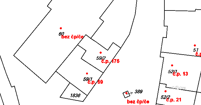 Přibyslavice 175 na parcele st. 59/2 v KÚ Přibyslavice nad Jihlavou, Katastrální mapa