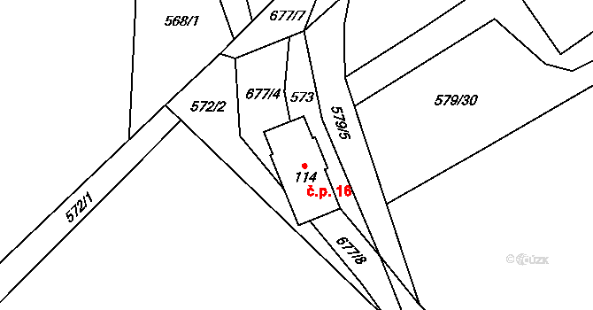 Doubravice 16, Železnice na parcele st. 114 v KÚ Cidlina, Katastrální mapa