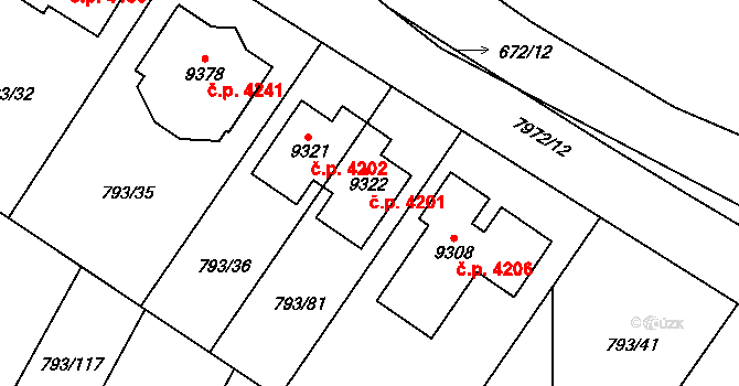 Hodonín 4201 na parcele st. 9322 v KÚ Hodonín, Katastrální mapa