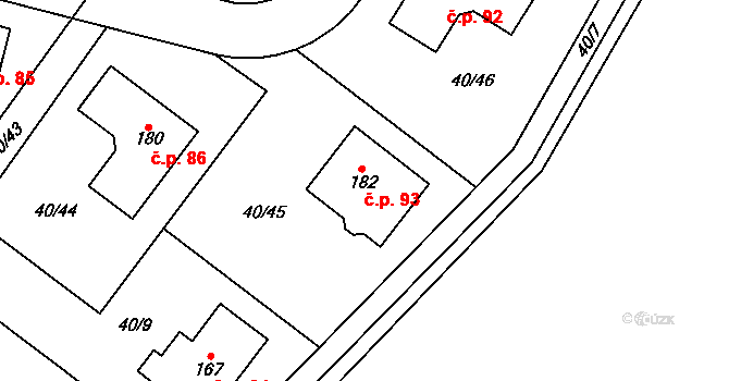 Noutonice 93, Lichoceves na parcele st. 182 v KÚ Noutonice, Katastrální mapa
