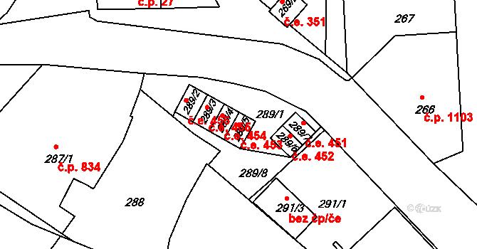 Rumburk 1 453, Rumburk na parcele st. 289/5 v KÚ Rumburk, Katastrální mapa