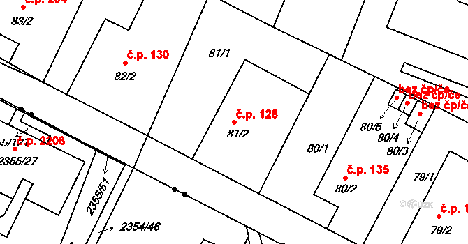 Pokratice 128, Litoměřice na parcele st. 81/2 v KÚ Pokratice, Katastrální mapa