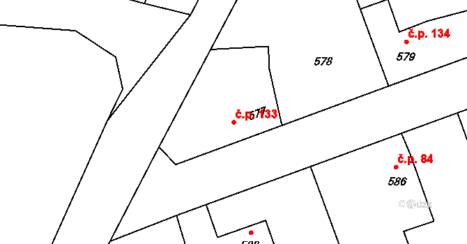 Netvořice 133 na parcele st. 577 v KÚ Netvořice, Katastrální mapa