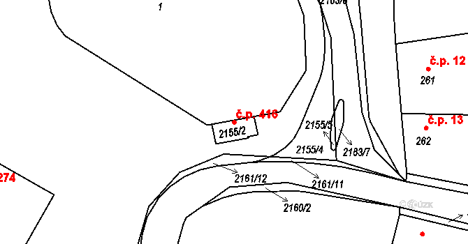 Křemže 416 na parcele st. 2155/2 v KÚ Křemže, Katastrální mapa