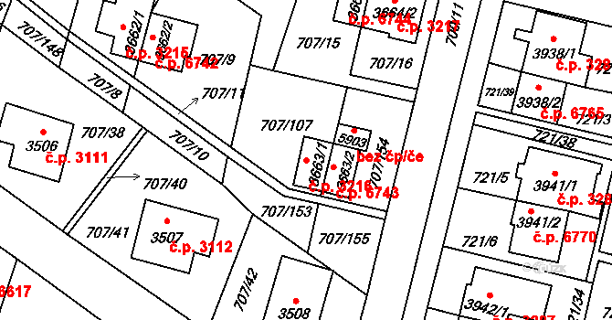 Zlín 3216 na parcele st. 3663/1 v KÚ Zlín, Katastrální mapa